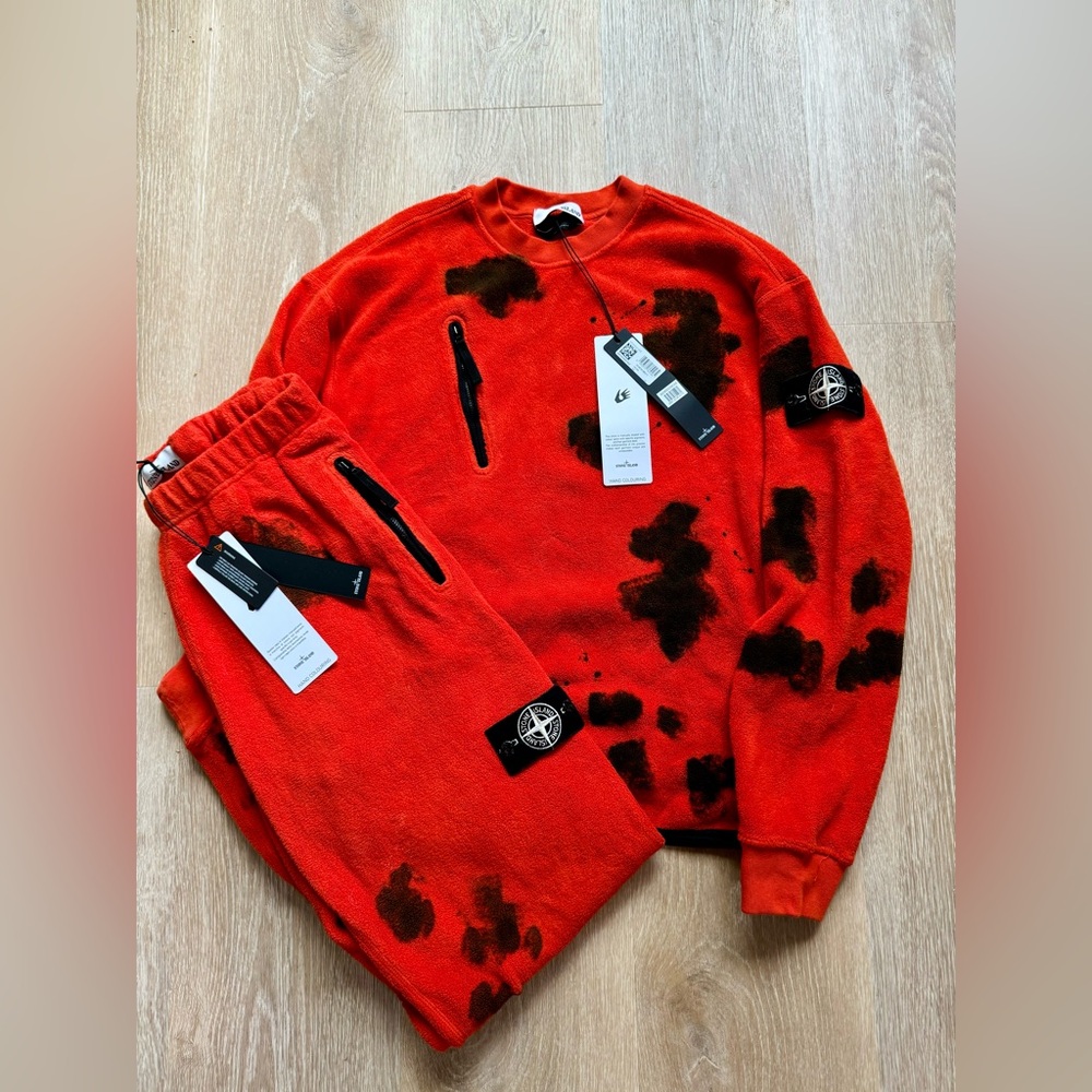 NEW 1700$ Stone Island Hand Painted Fleece track suit